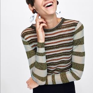 Zara Metallic Thread Striped Sweater